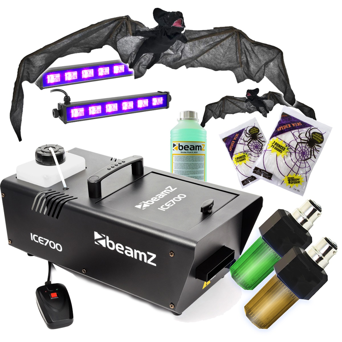 BeamZ ICE700 Fog Machine with Halloween Lighting & Decorations Set