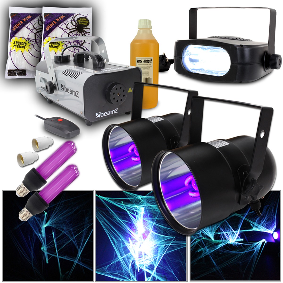 Halloween UV lights with Smoke Machine & Strobe Light Set