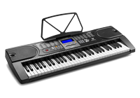 A 61 key beginner keyboard for learners with built in speakers, LCD screen and tablet / music sheet holder