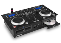 A pair of CD DJ decks and CD mixer unit with CD and USB input.