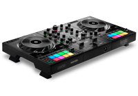 A DJ Controller with two deck inputs, DJ console mixer controls and eight special effect pads on each deck.