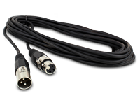 Singular DMX Cable with metal connectors and coiled cable.