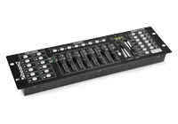 A DMX lighting controller with 192-channels and panel mounting holes.
