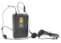 Wireless mic headset beltpack unit with tie-clip lavalier mic