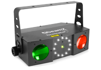 A 3-in-1 disco light package featuring green and red lasers, moonflower lights, laser and strobe lights.