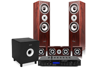 Cinema system for home with 5.1 surround sound speakers set, amplifier and active subwoofer