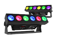 A DJ lighting package of two multi-coloured LED light bars with adjustable stands.