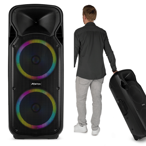 Fenton FT212LED MK2 2x12" Portable PA System with Wireless Mics - 1400W