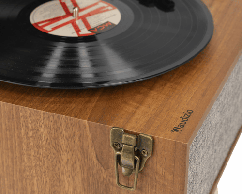 Audizio Fremont Retro Vinyl Record Player Close up Corner