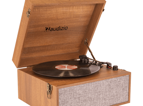 Audizio Fremont Retro Vinyl Record Player lid open