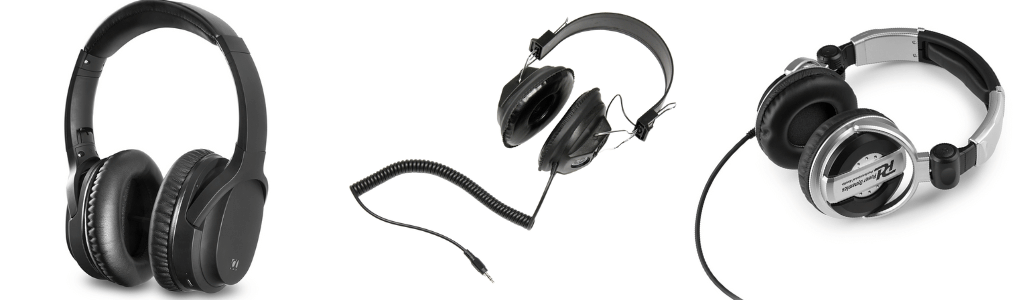 A selection of DJ headphones, including the Audizio ANC110 wireless headphones, Soundlab A073A and PD PH510 DJ Headphones