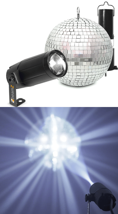 20cm Mirror Ball with Battery Motor & 6W LED Spotlight