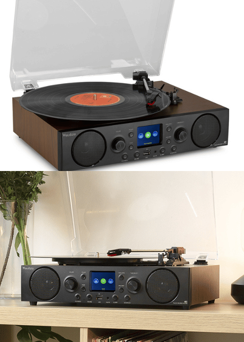 Audizio Tulsa Retro vinyl record player with speakers