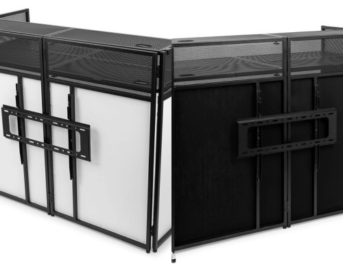 Vonyx DB6 DJ Booth with black and white lycra covers